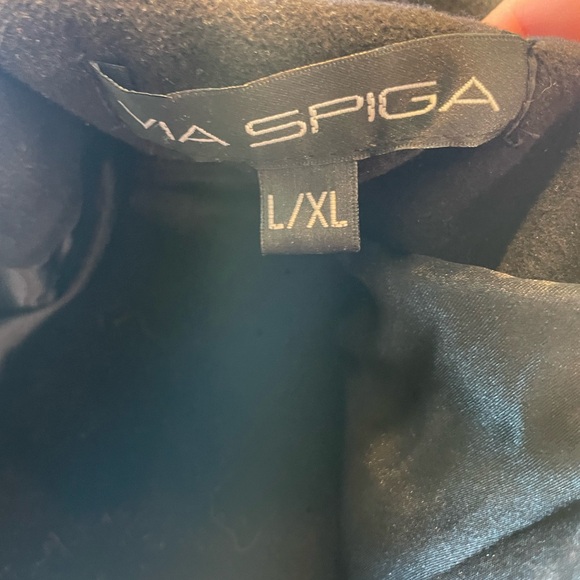 Via Spiga Black Poncho Cape Asymmetrical Zipper Faux Patent Leather Trim. L/XL - Picture 5 of 6